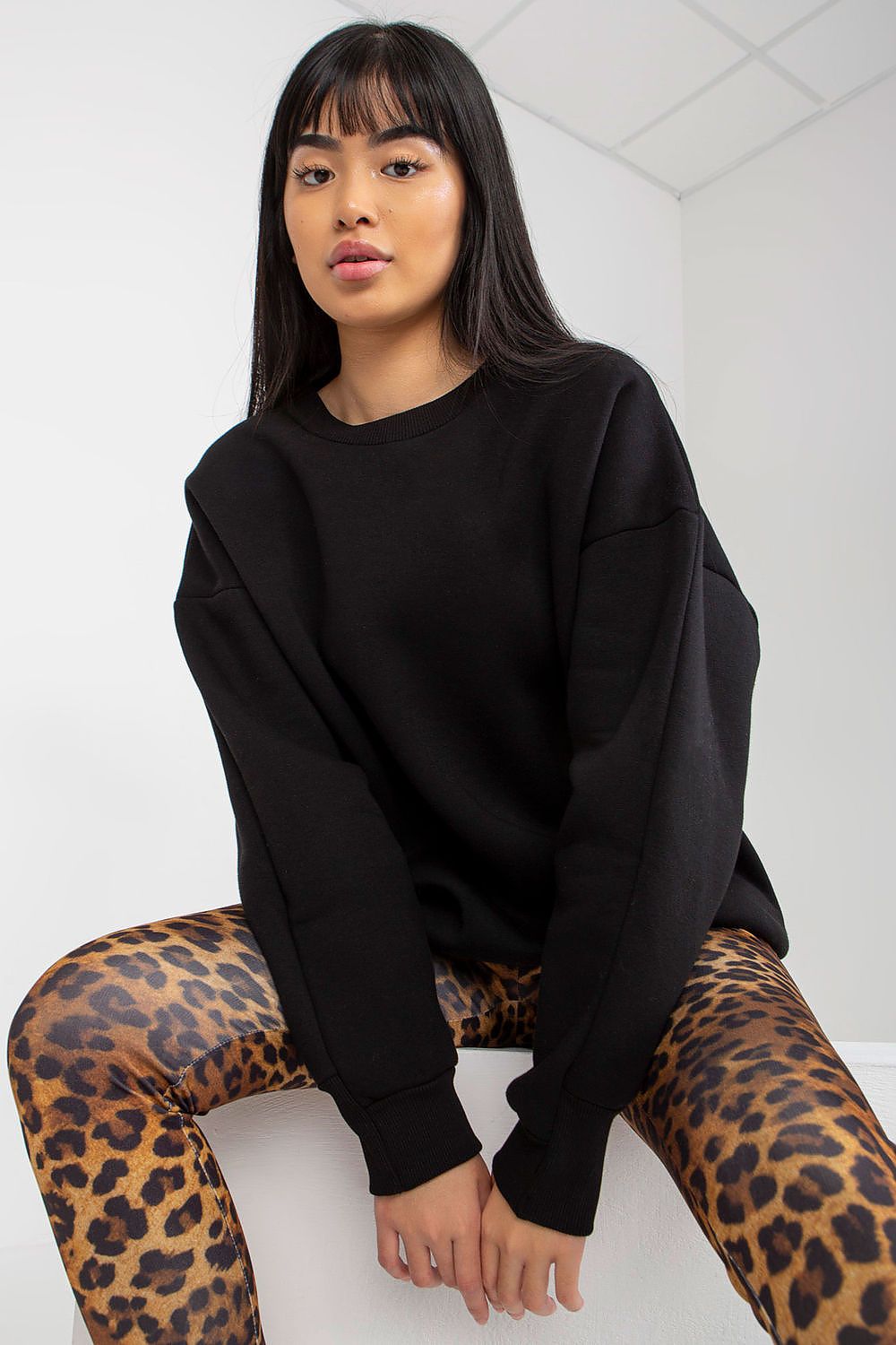 Women's Sweatshirt Crew Neck Loose Fit Ribbed Cotton Blend – Sweatshirt | GUOCALI