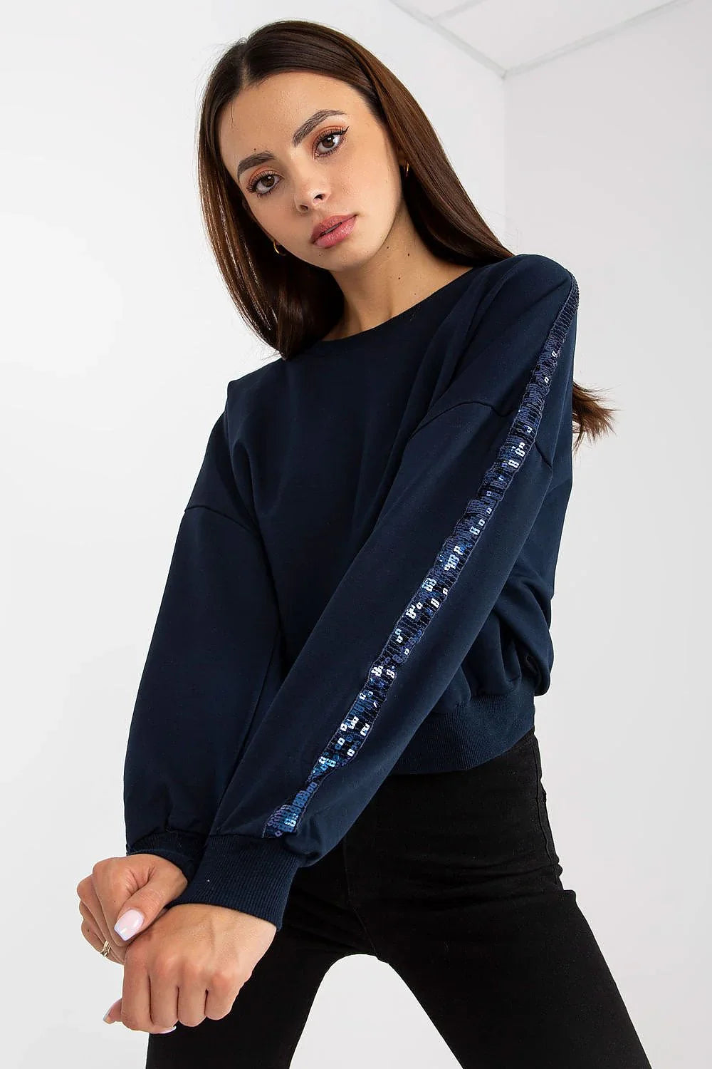 Women's sweatshirt Crew Neck Minimalist Waist Length Stretch Viscose – main view
