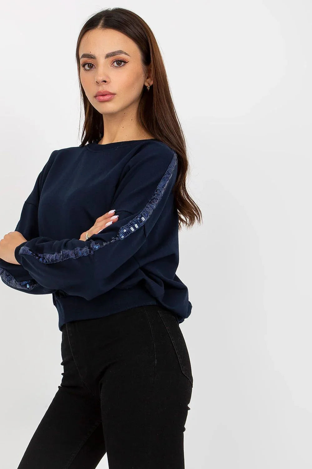 Women's sweatshirt Crew Neck Minimalist Waist Length Stretch Viscose – view 2