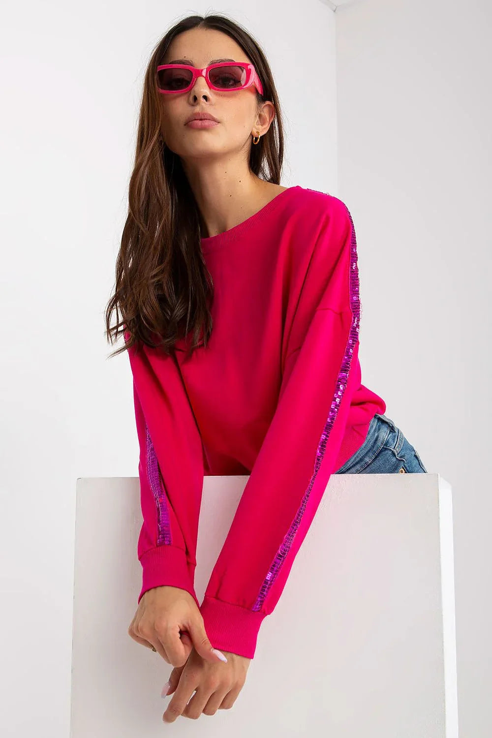 Women's sweatshirt Crew Neck Minimalist Waist Length Stretch Viscose – view 5