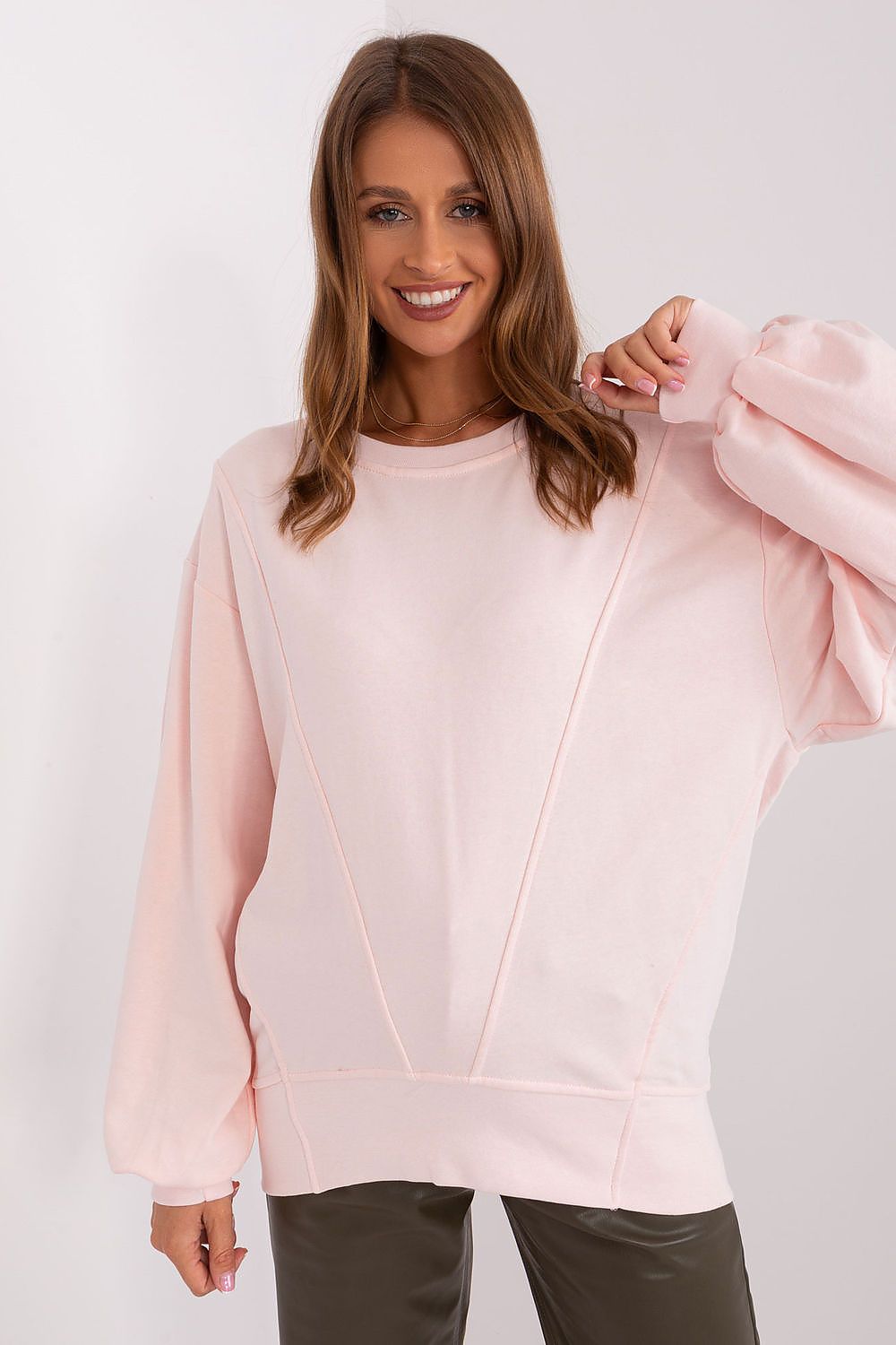 Women's sweatshirt pink crew neck oversized front view