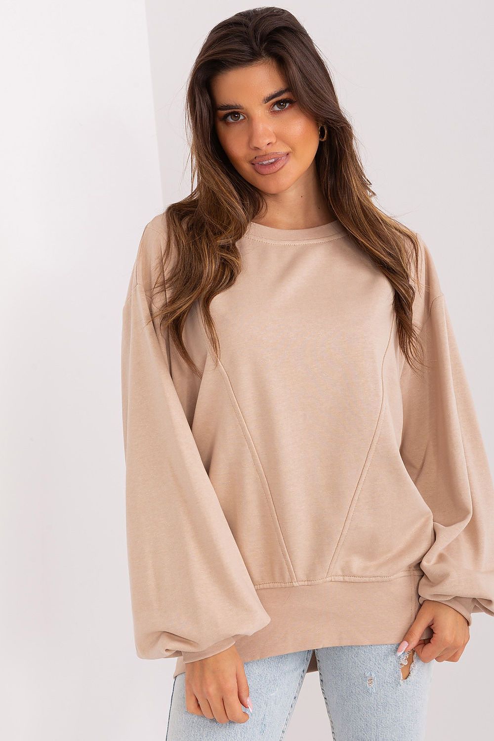 Women's Sweatshirt Crew Neck Oversized Solid Cotton Blend – Sweatshirt | GUOCALI – view 8