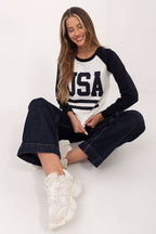 Women's Sweatshirt Crew Neck Raglan Sleeve Letter Print Cotton Blend – Sweatshirt | GUOCALI – view 5