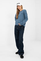 Women's sweatshirt blue long sleeves side view