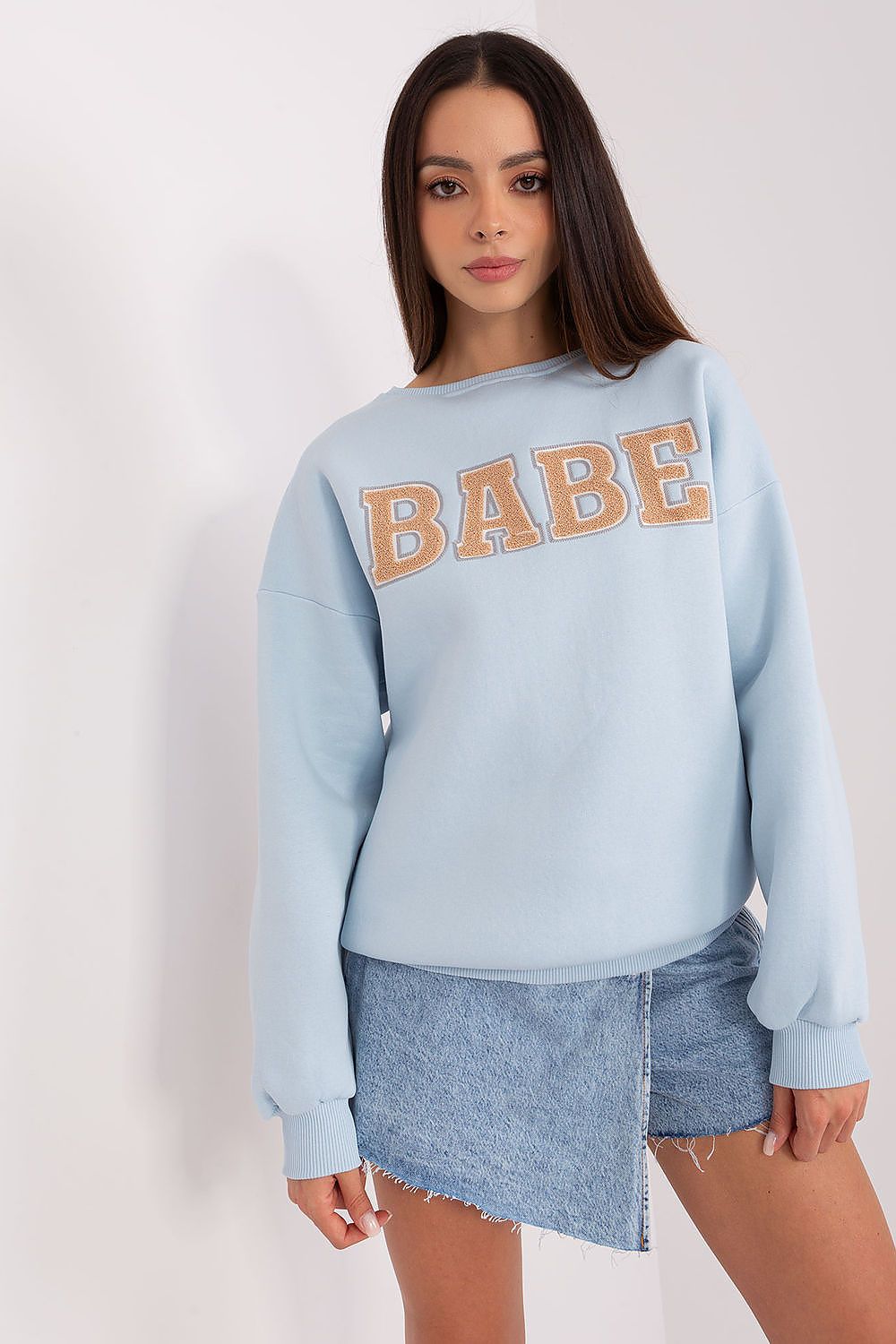 Women's sweatshirt blue crewneck front print front view