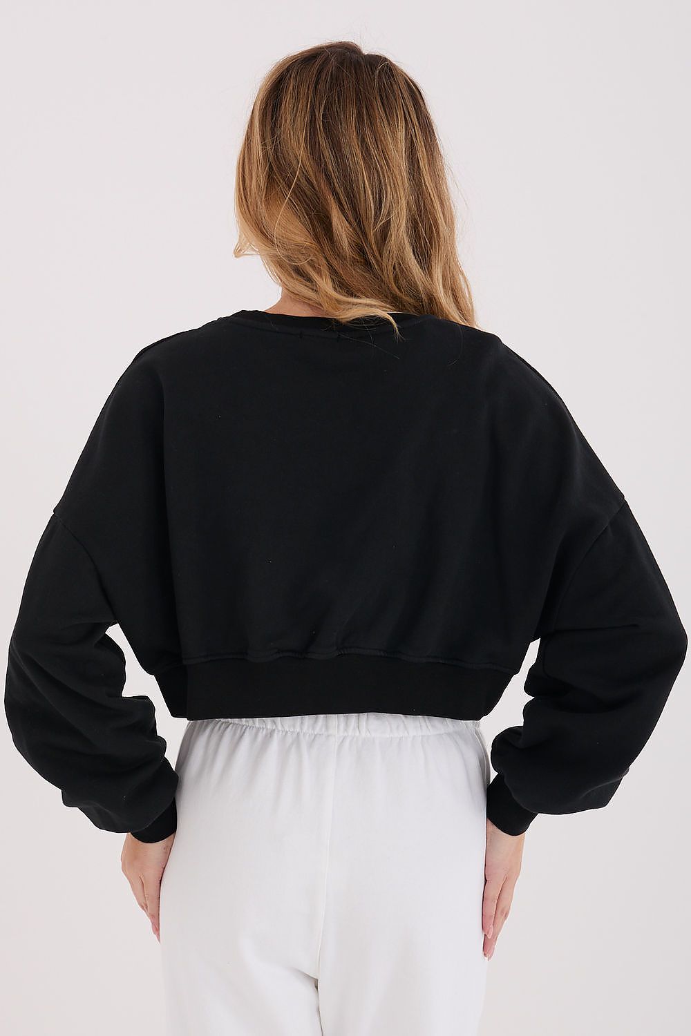 Women's sweatshirt black lettering detail view
