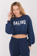 Women's sweatshirt navy cropped letter print front view