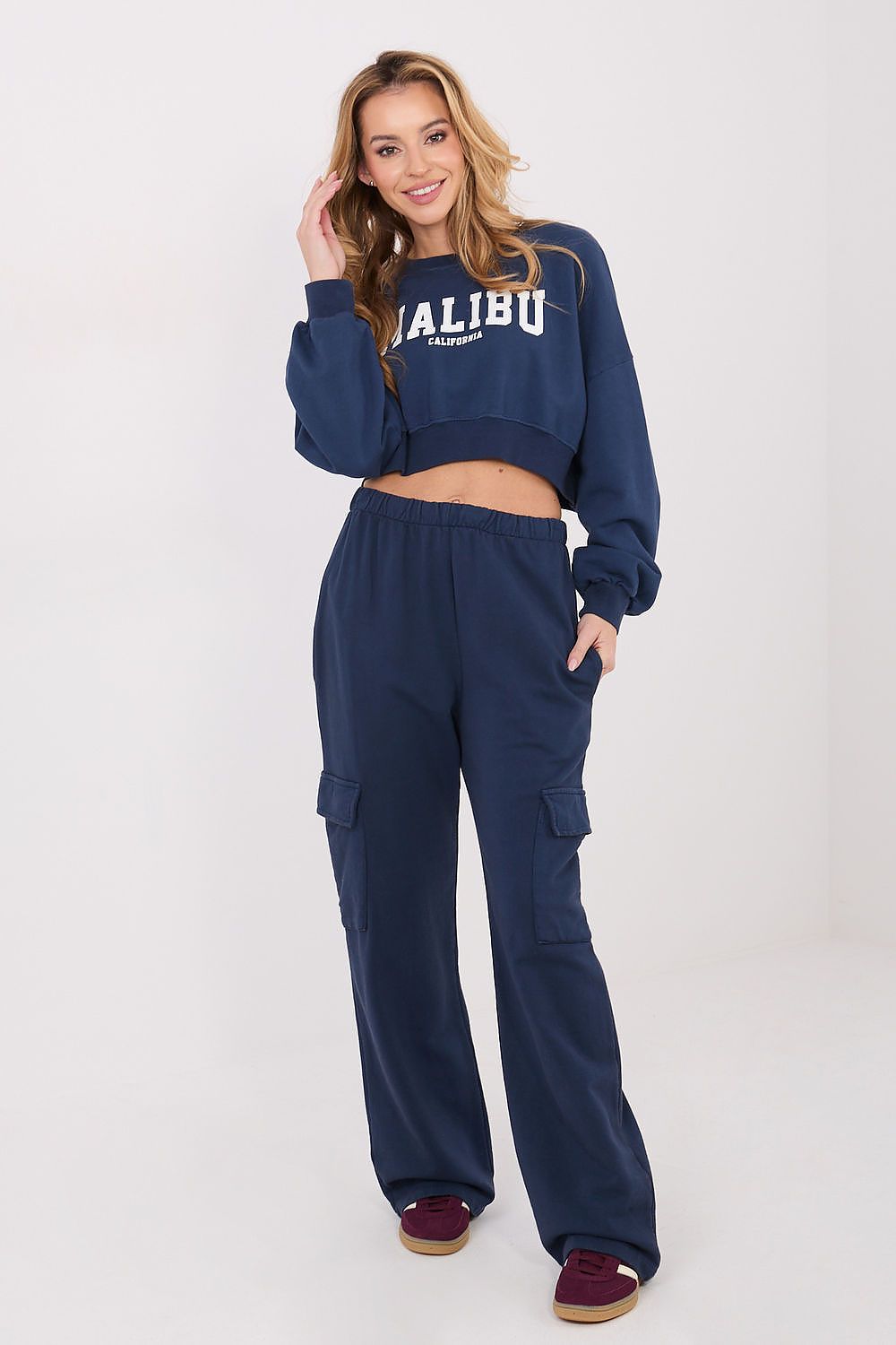 Women's sweatshirt navy crew neck side view