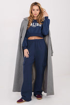 Women's sweatshirt navy lettering detail view