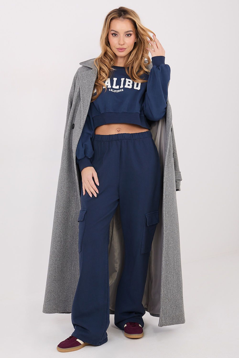 Women's sweatshirt navy lettering detail view