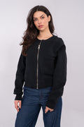 Women's sweatshirt black cropped zip-up front view