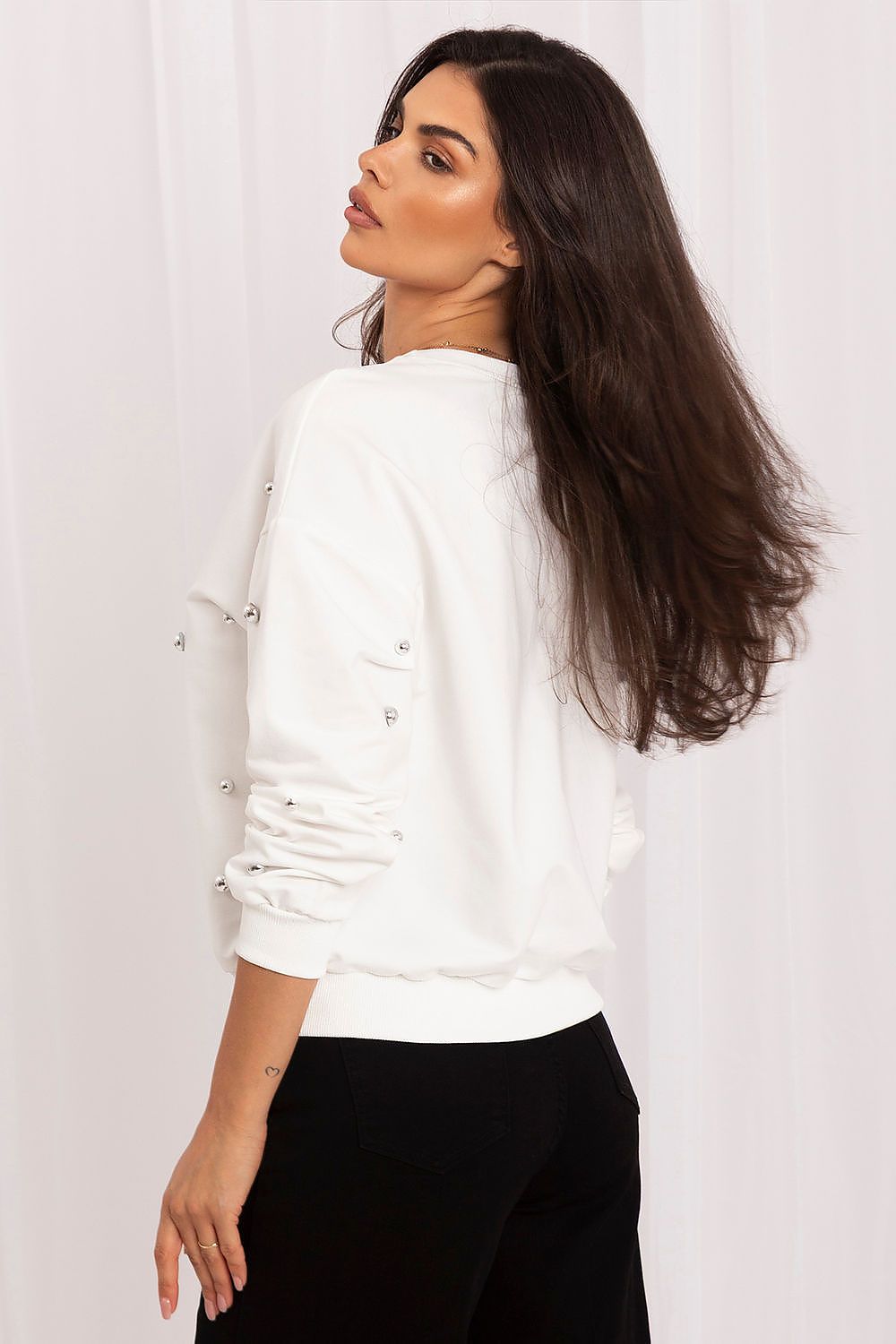 Women's Sweatshirt Embellished Crew Neck Cotton Blend – Sweatshirt | GUOCALI – view 3