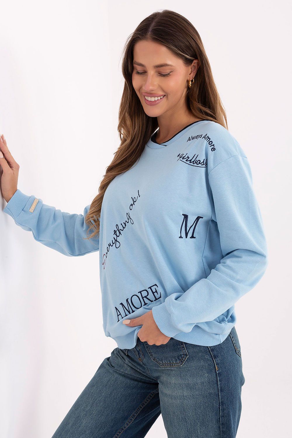 Women's sweatshirt blue crew neck alternate view