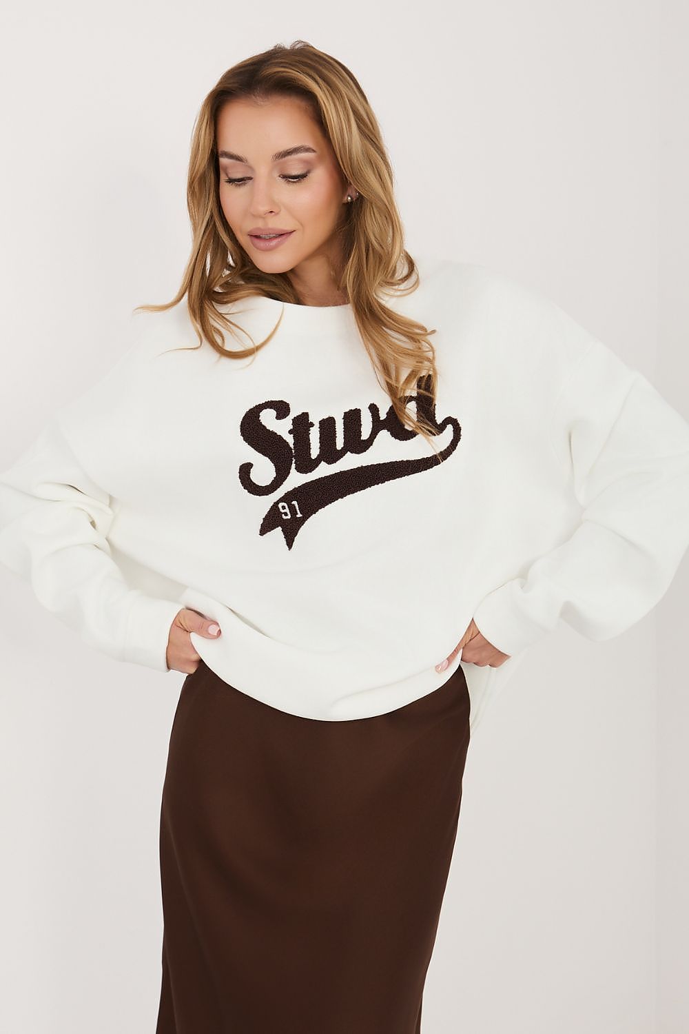Women's sweatshirt beige regular fit casual view