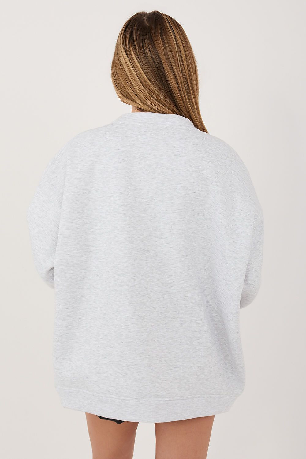 Women's sweatshirt grey lettering detail view