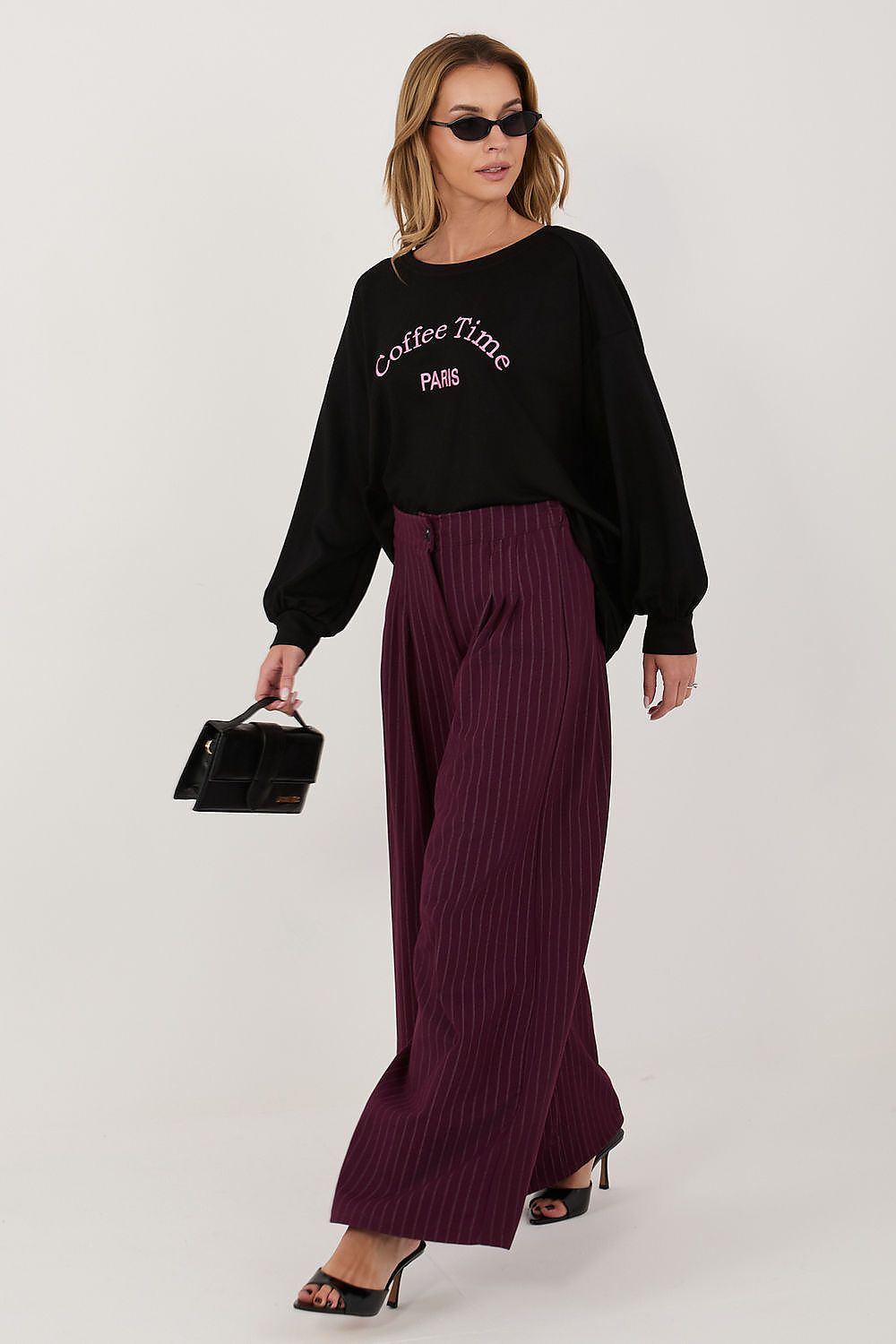 Women's Sweatshirt Embroidered Lettering Puff Sleeve Black – Sweatshirt | GUOCALI – view 2