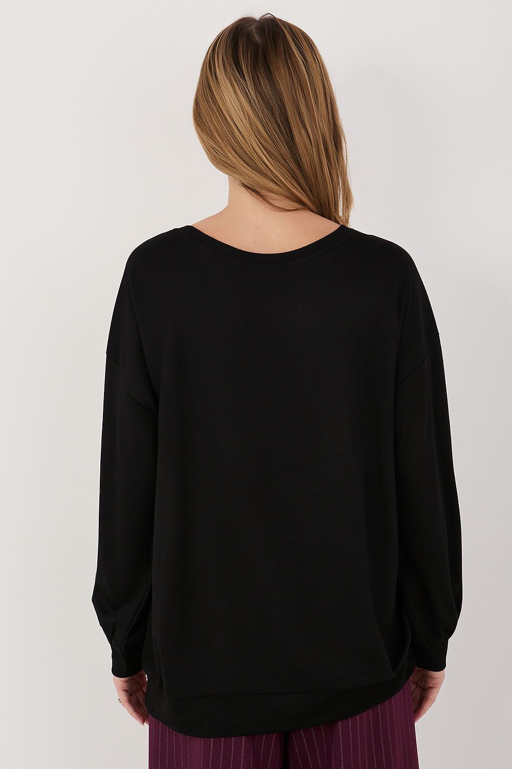 Women's Sweatshirt Embroidered Lettering Puff Sleeve Black – Sweatshirt | GUOCALI – view 3