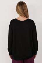 Women's Sweatshirt Embroidered Lettering Puff Sleeve Black – Sweatshirt | GUOCALI – view 3