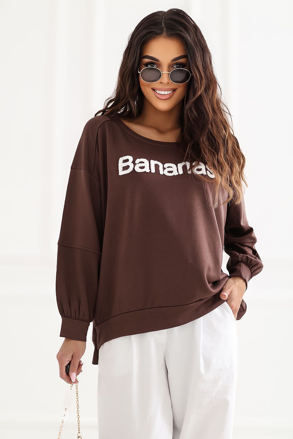 Women's sweatshirt brown embroidered lettering front view