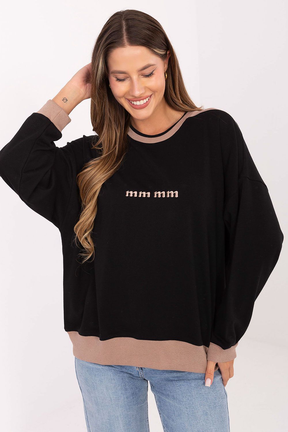 Women's sweatshirt black embroidered logo front view