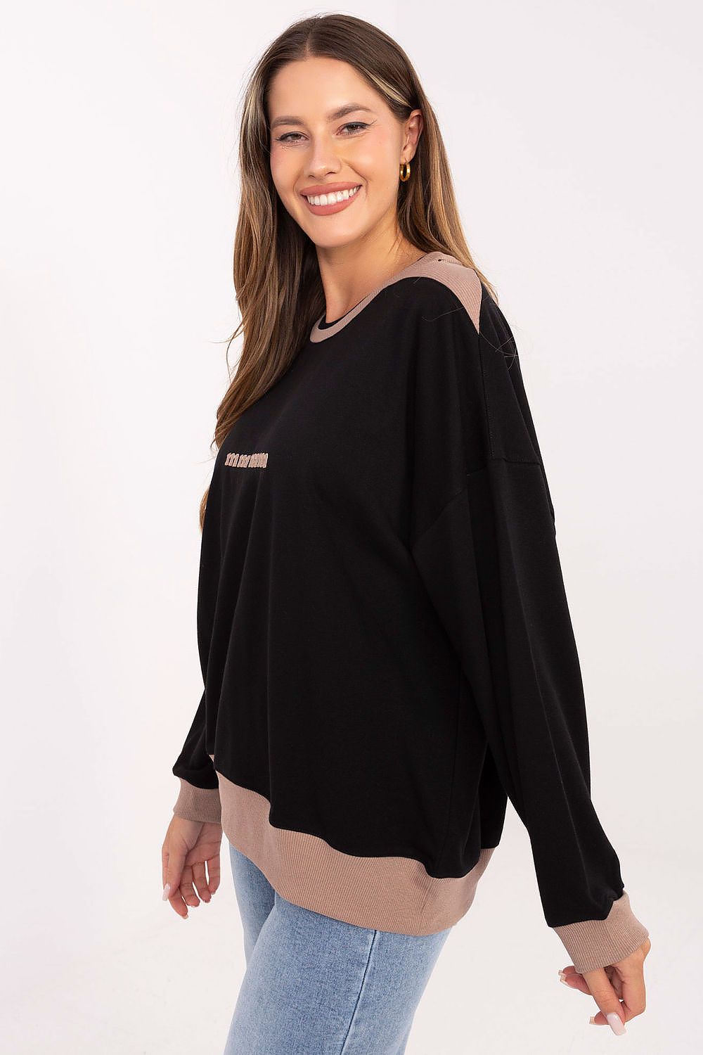 Women's sweatshirt black contrast ribbing alternate view