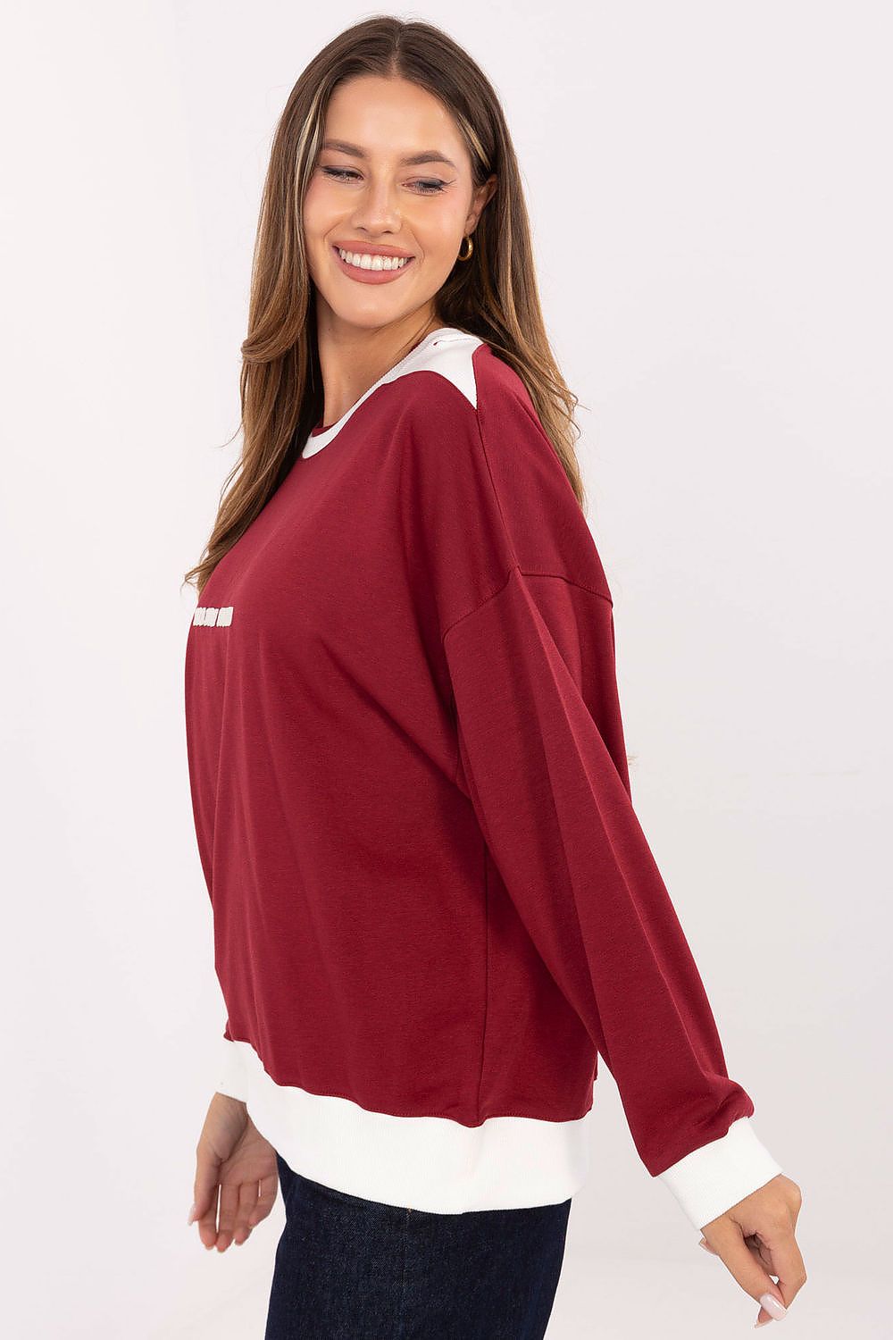 Women's sweatshirt red contrast ribbing alternate view