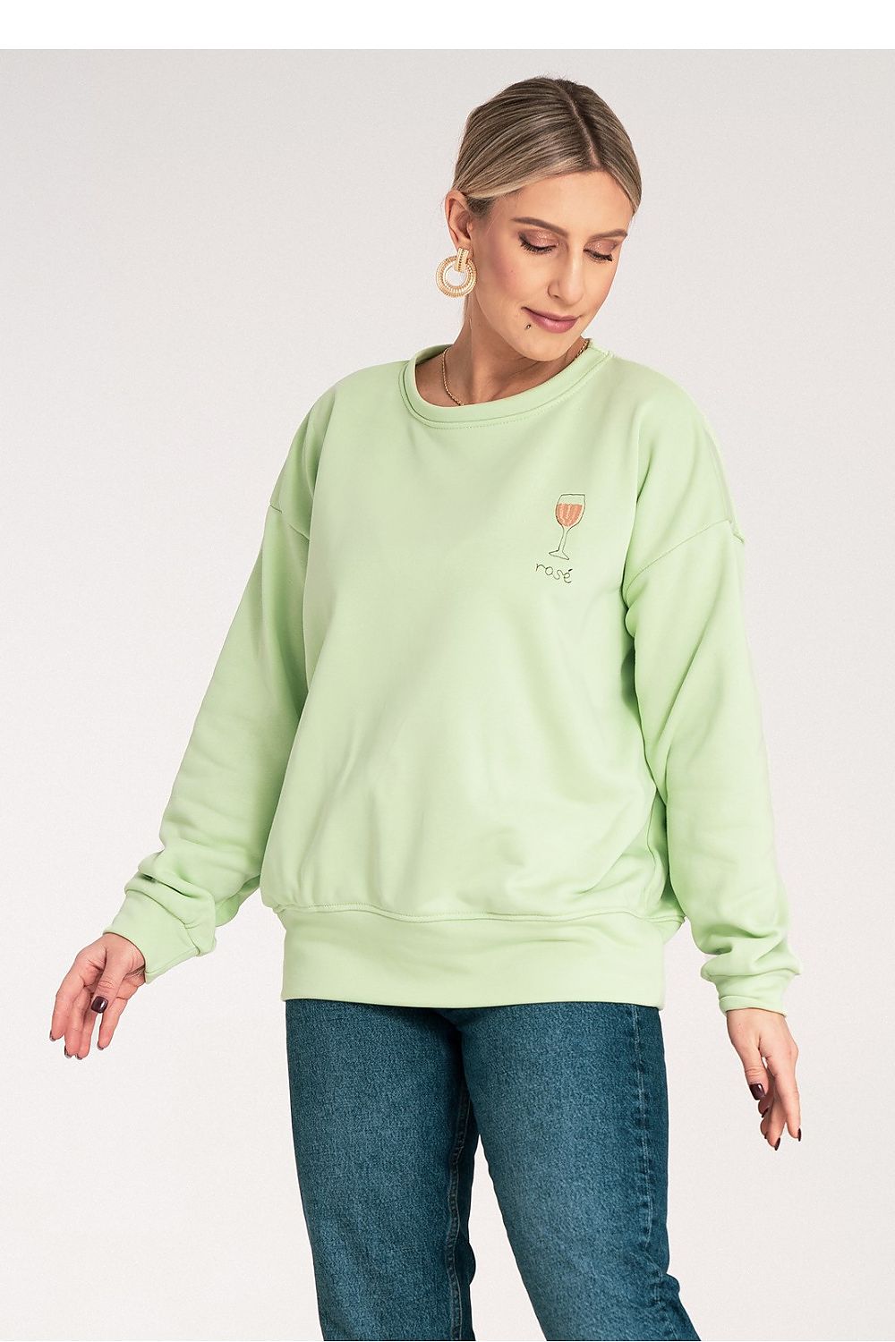 Women's sweatshirt green chest embroidery detail view