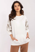 Women's Sweatshirt Embroidered Sleeve Kangaroo Pocket Stretch Cotton – Sweatshirt | GUOCALI
