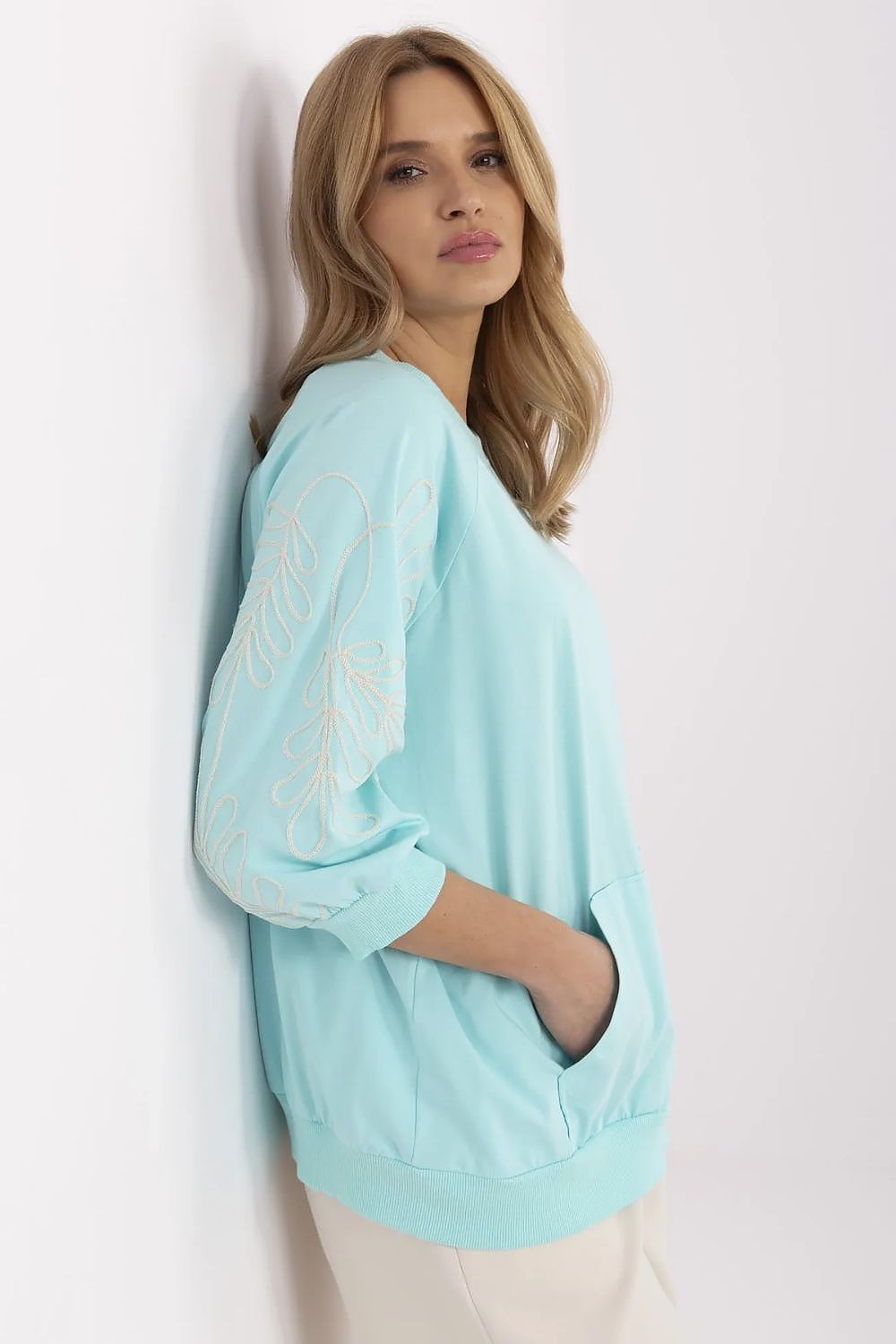 Women's Sweatshirt Embroidered Sleeve Kangaroo Pocket Stretch Cotton – Sweatshirt | GUOCALI – view 13