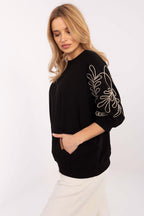 Women's Sweatshirt Embroidered Sleeve Kangaroo Pocket Stretch Cotton – Sweatshirt | GUOCALI – view 15