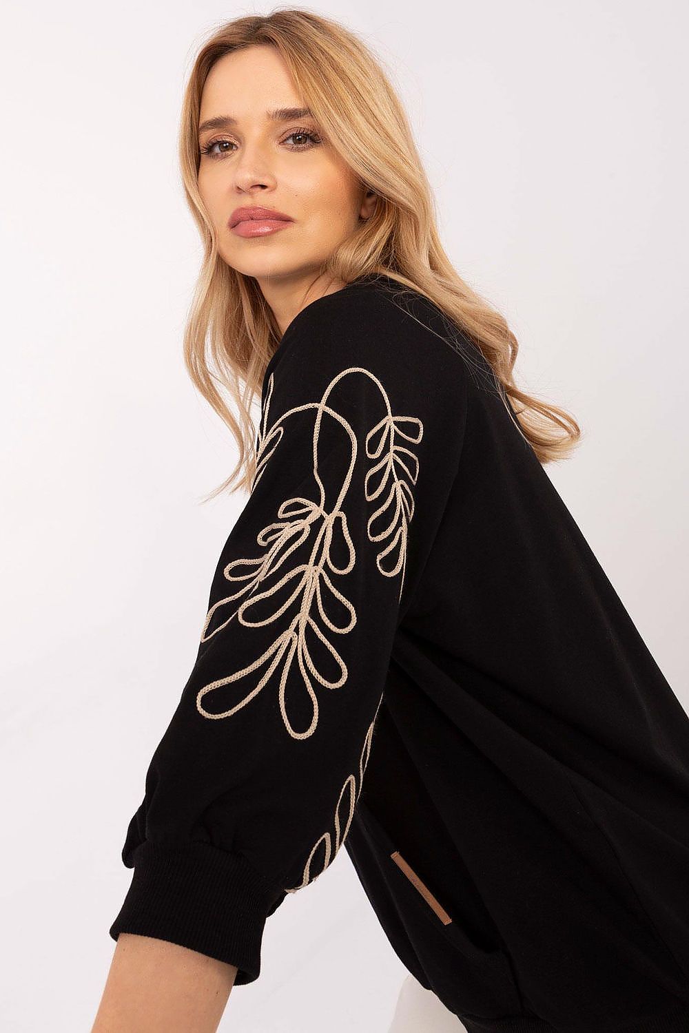 Women's Sweatshirt Embroidered Sleeve Kangaroo Pocket Stretch Cotton – Sweatshirt | GUOCALI – view 17