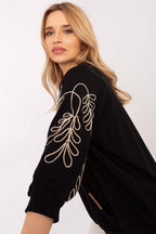 Women's Sweatshirt Embroidered Sleeve Kangaroo Pocket Stretch Cotton – Sweatshirt | GUOCALI – view 17