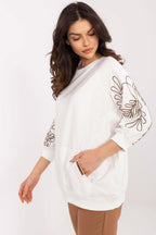 Women's Sweatshirt Embroidered Sleeve Kangaroo Pocket Stretch Cotton – Sweatshirt | GUOCALI – view 2