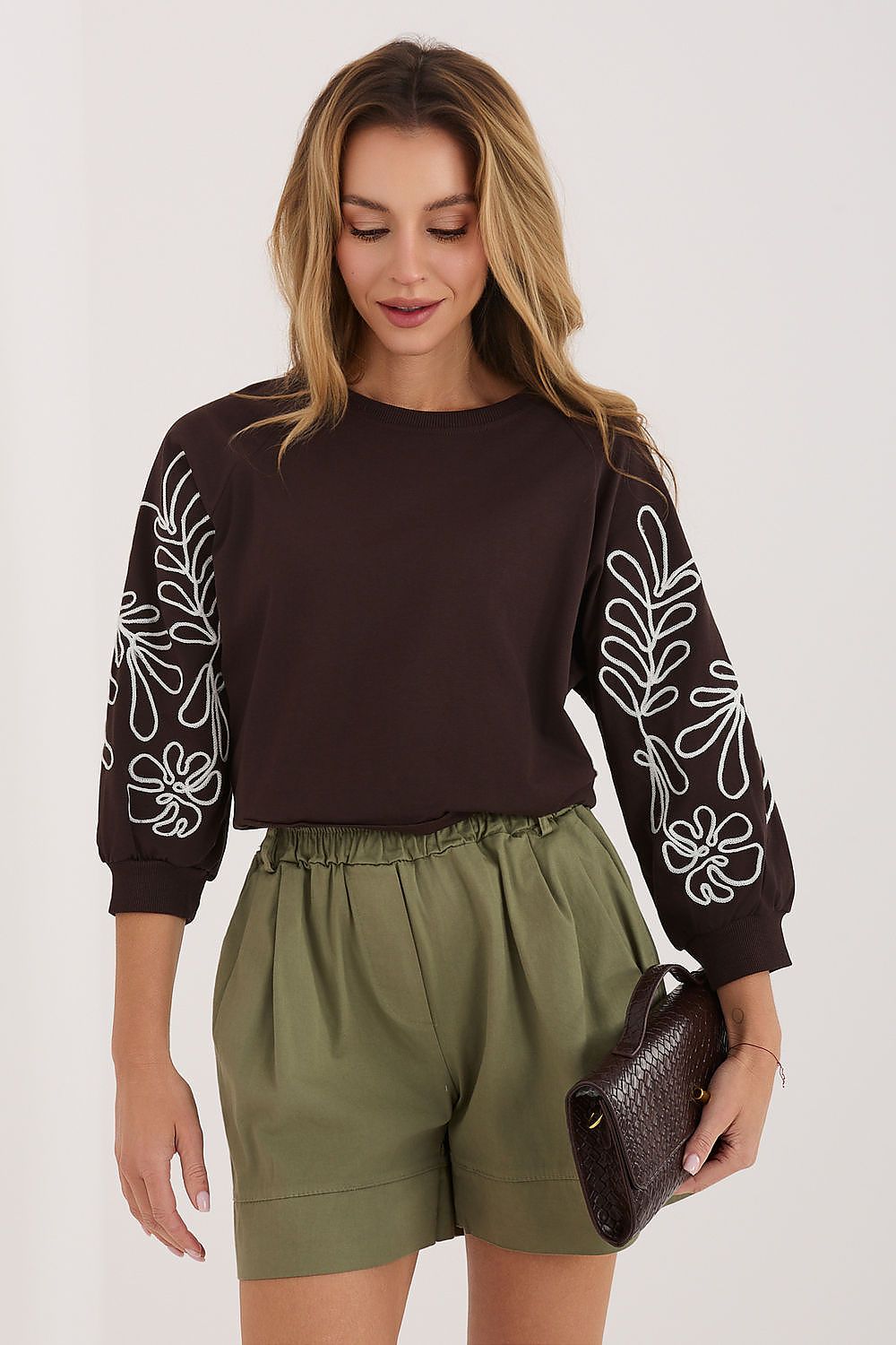 Women's Sweatshirt Embroidered Sleeve Kangaroo Pocket Stretch Cotton – Sweatshirt | GUOCALI – view 21
