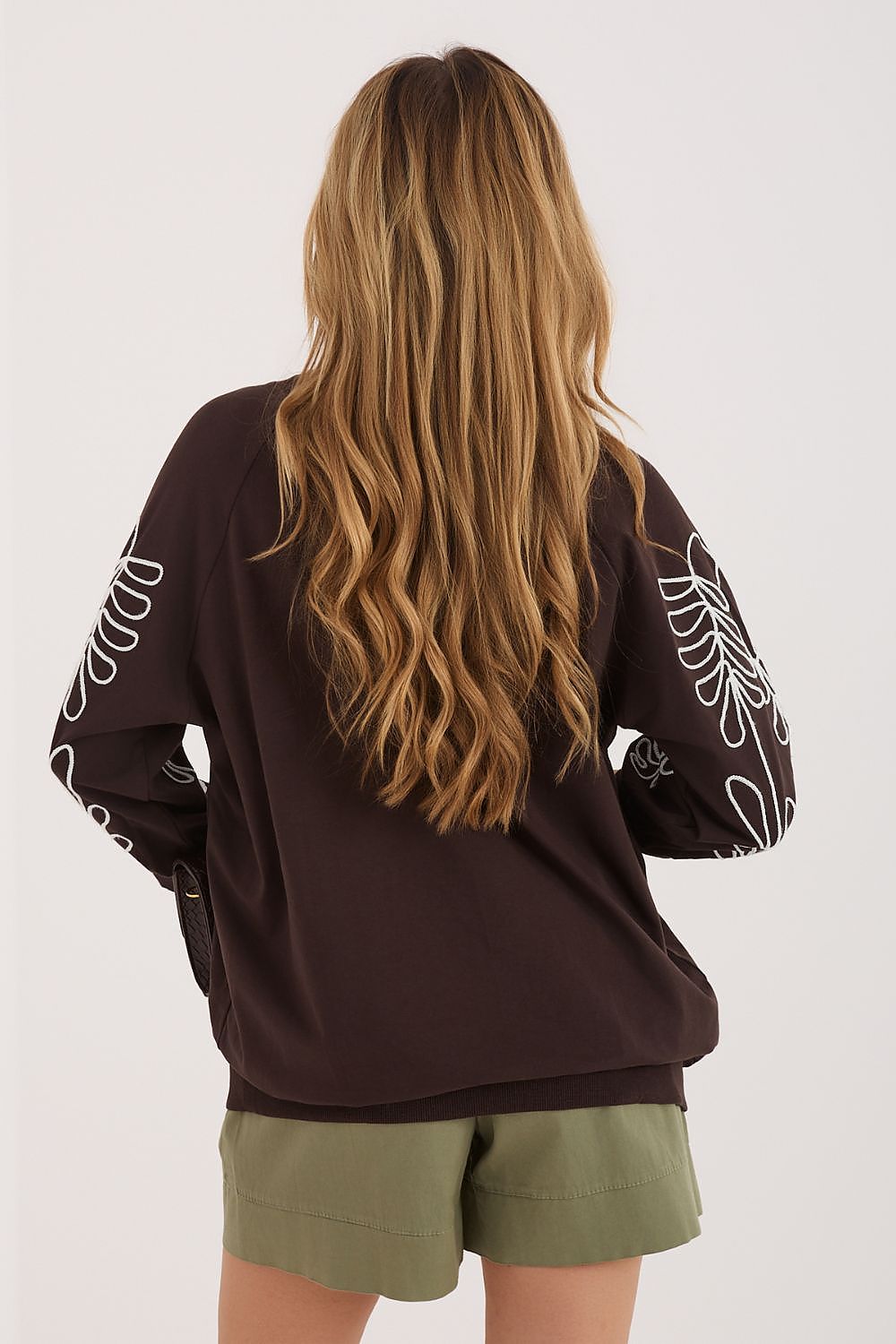 Women's Sweatshirt Embroidered Sleeve Kangaroo Pocket Stretch Cotton – Sweatshirt | GUOCALI – view 24