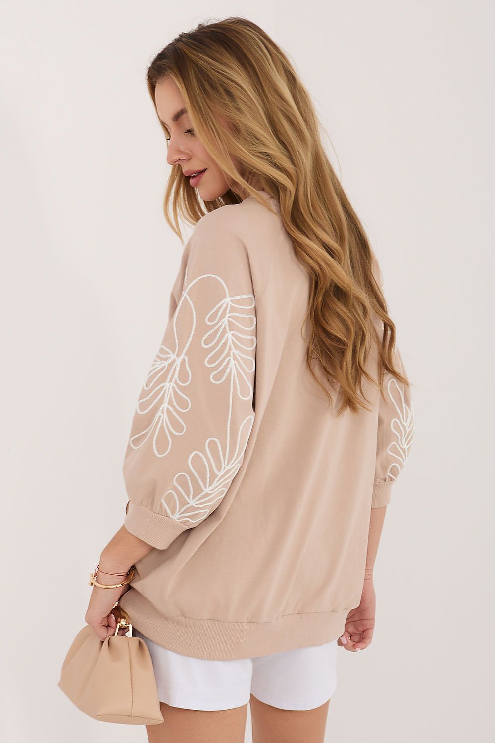 Women's Sweatshirt Embroidered Sleeve Kangaroo Pocket Stretch Cotton – Sweatshirt | GUOCALI – view 27
