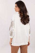 Women's Sweatshirt Embroidered Sleeve Kangaroo Pocket Stretch Cotton – Sweatshirt | GUOCALI – view 3