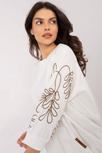 Women's Sweatshirt Embroidered Sleeve Kangaroo Pocket Stretch Cotton – Sweatshirt | GUOCALI – view 4