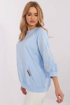 Women's Sweatshirt Embroidered Sleeve Kangaroo Pocket Stretch Cotton – Sweatshirt | GUOCALI – view 6