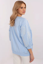 Women's Sweatshirt Embroidered Sleeve Kangaroo Pocket Stretch Cotton – Sweatshirt | GUOCALI – view 7