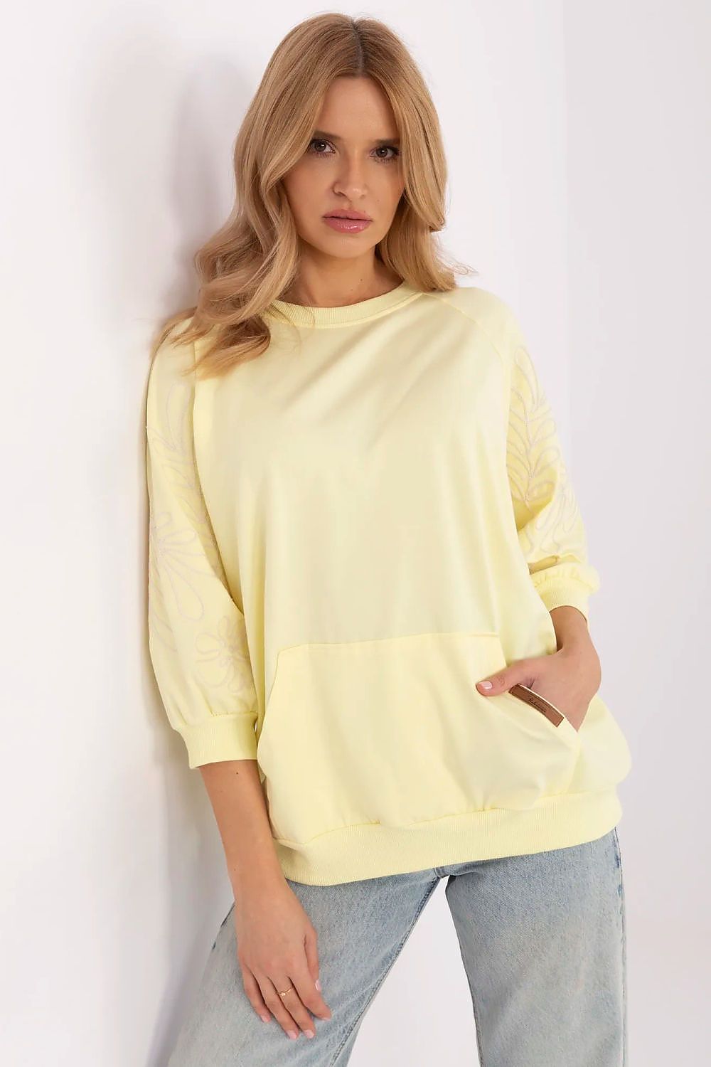 Women's Sweatshirt Embroidered Sleeve Kangaroo Pocket Stretch Cotton – Sweatshirt | GUOCALI – view 8