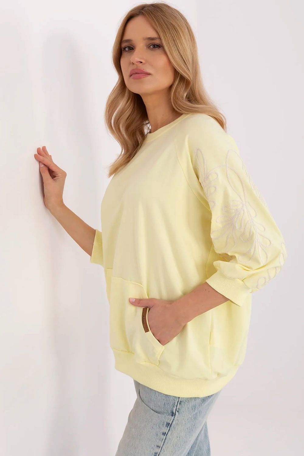 Women's Sweatshirt Embroidered Sleeve Kangaroo Pocket Stretch Cotton – Sweatshirt | GUOCALI – view 9