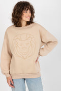 Women's sweatshirt beige crew neck front embroidery view