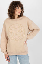 Women's sweatshirt beige crew neck front embroidery view