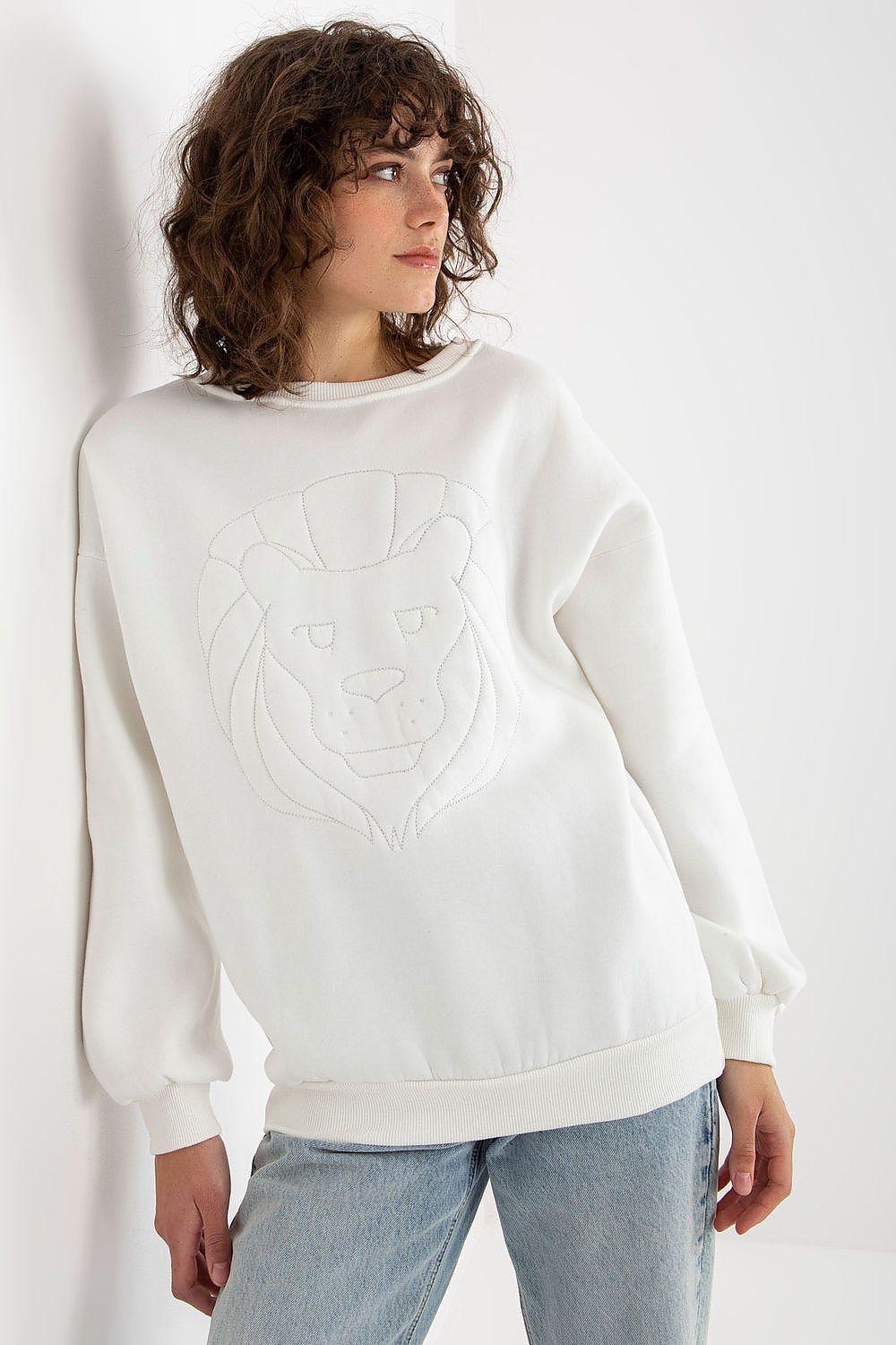 Women's sweatshirt beige cotton blend side view