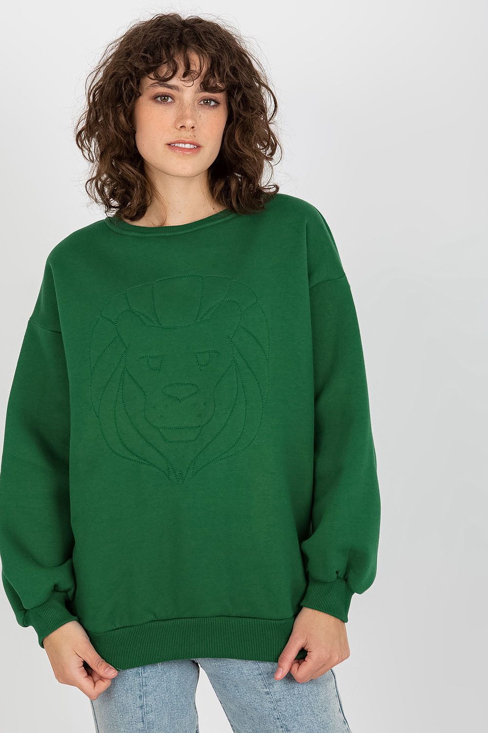 Women's sweatshirt green crew neck front embroidery view