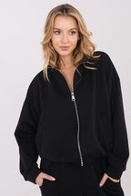 Women's sweatshirt black full-zip stand collar front view