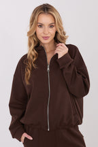 Women's sweatshirt brown slip pockets styled view