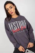 Women's sweatshirt Graphic Crew Neck Regular Fit Cotton Grey – main view