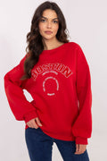 Women's sweatshirt red crew neck graphic patches front view